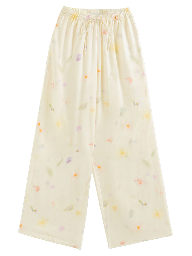 Floral Elastic Waist Straight Leg Casual Pants - CHINASQUAD