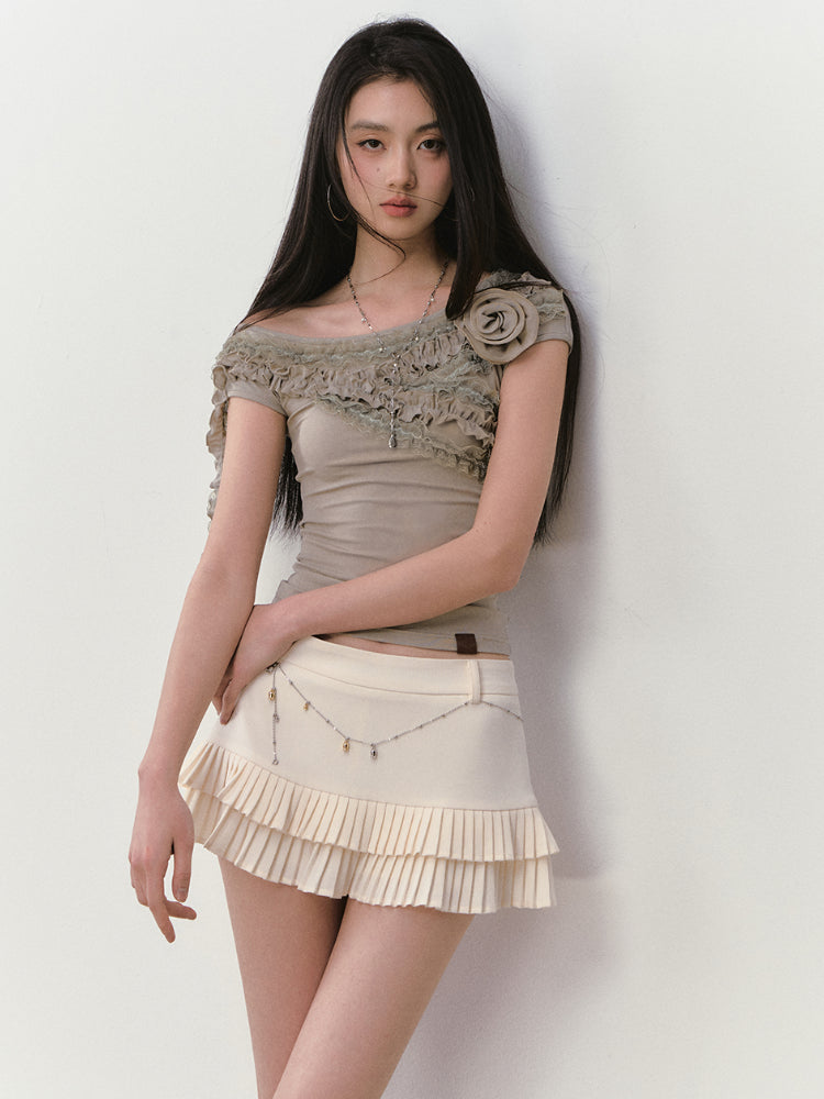 Low-Waist Pleated A - Line Tiered Skirt - CHINASQUAD