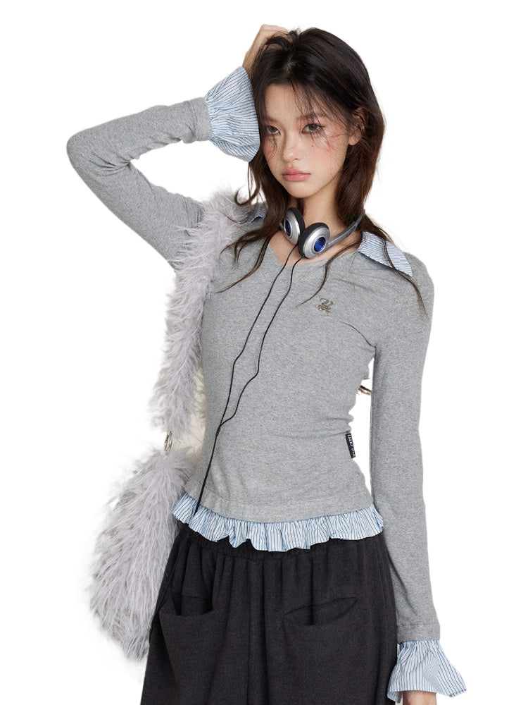 Faux Two-Piece Base Layer Long-Sleeve T-Shirt - CHINASQUAD