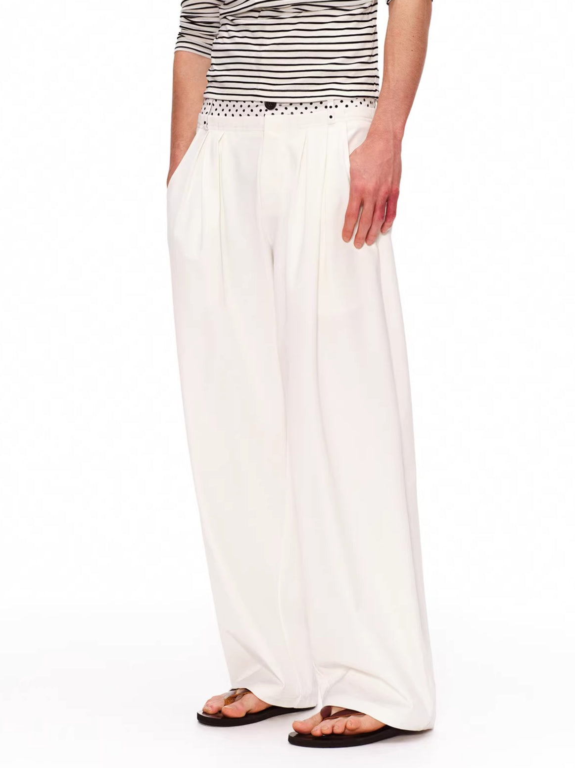 Double-Waist Polka Dot Wide-Leg Trousers