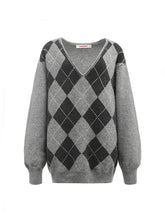 Argyle V-Neck Loose Knit Sweater - CHINASQUAD
