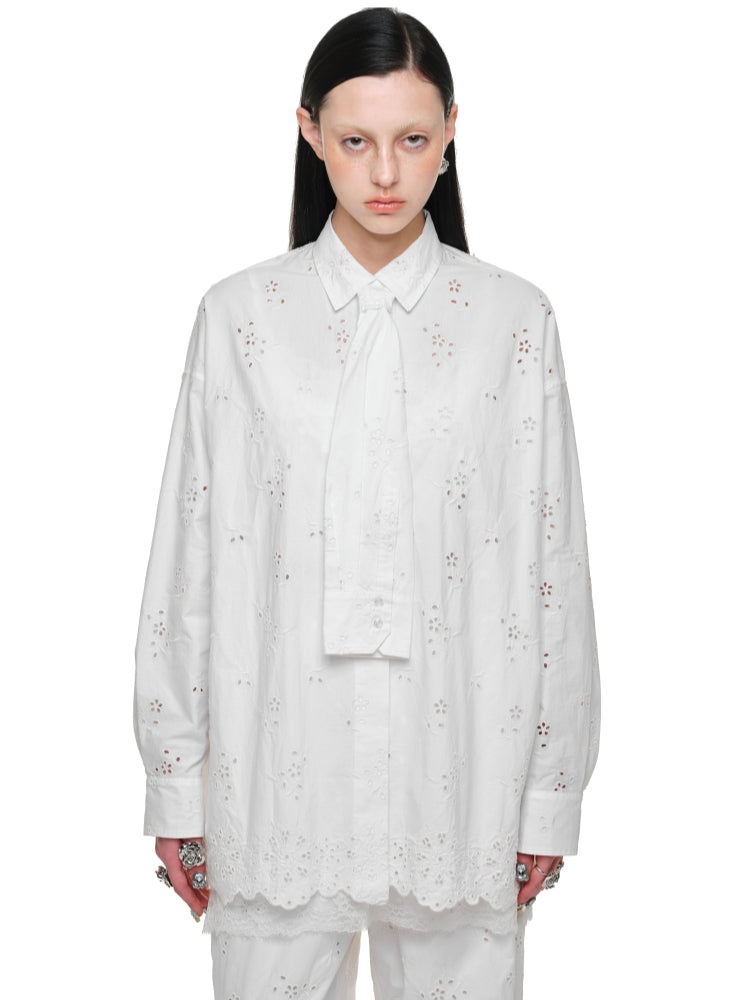 White Lace Jacquard Shirt - CHINASQUAD