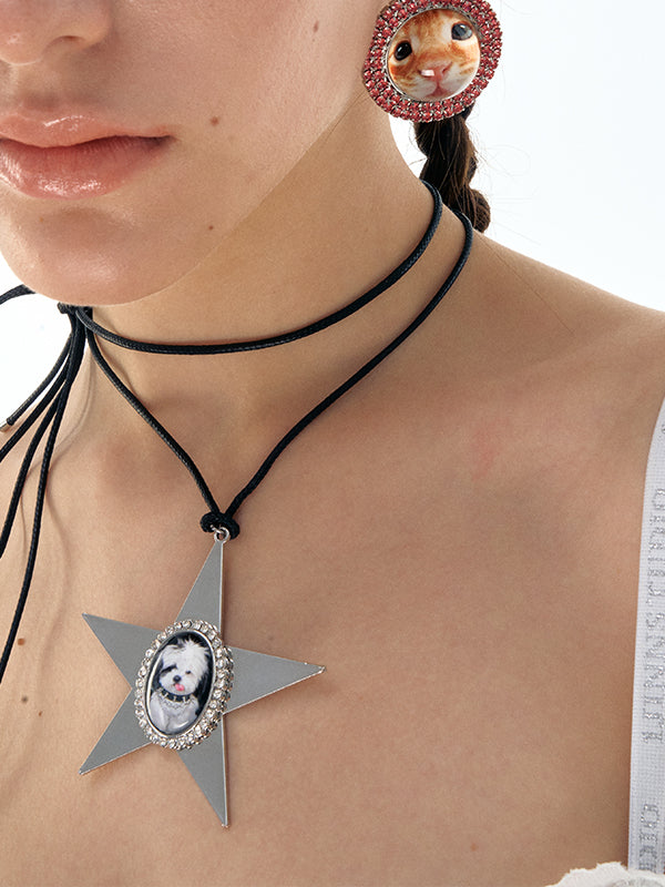 Whimsical Dog Star Pendant Leather Necklace - CHINASQUAD