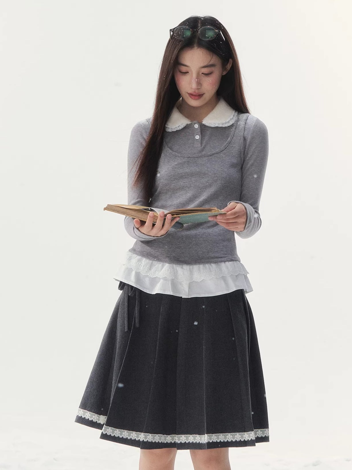 Faux Layered Knit Long Sleeve T-Shirt