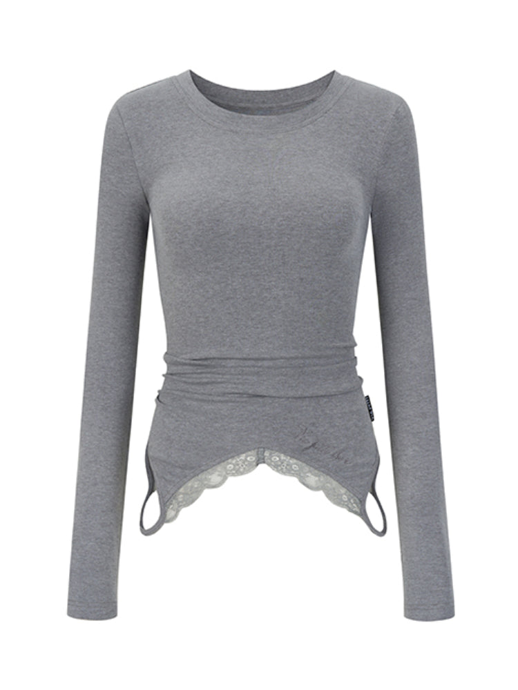 Lace-Trimmed Slim Fit Long-Sleeve Blouse - CHINASQUAD