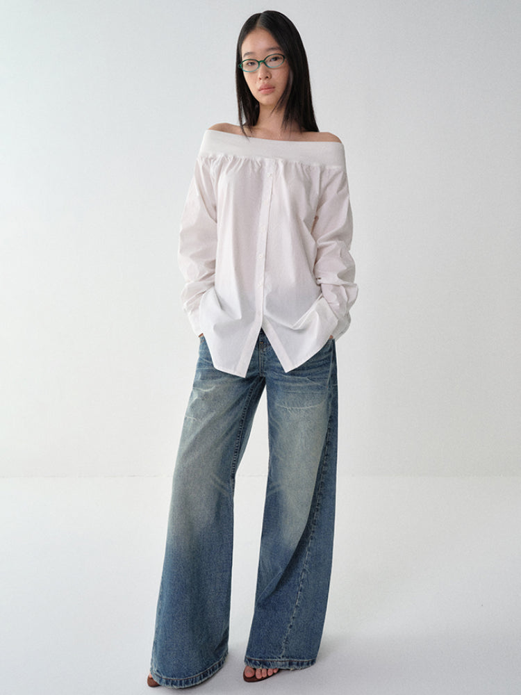 One-Shoulder Mid-Length Shirt Dress - CHINASQUAD