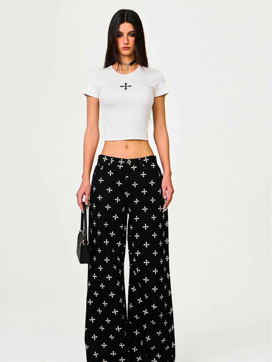 Black Garden Classic Wide-Leg Jeans - CHINASQUAD