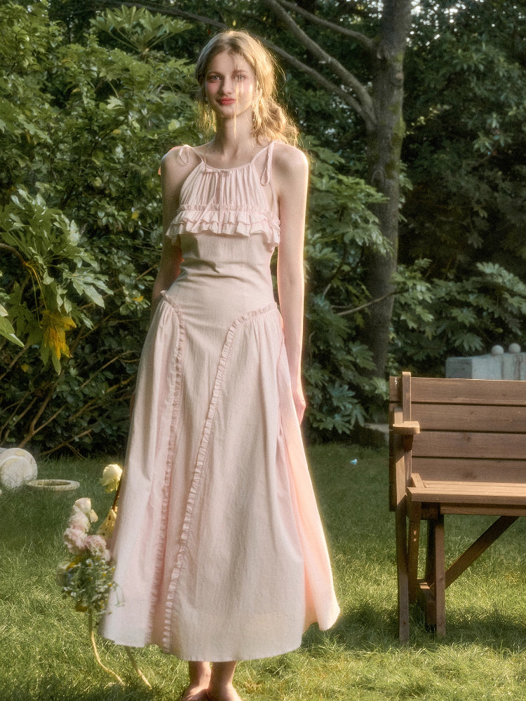 Washed Cotton Halter Long Dress - CHINASQUAD