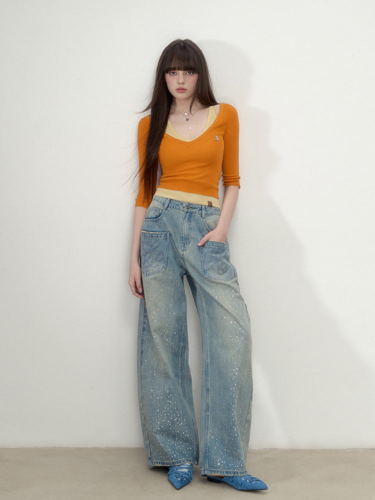 Knit V-neck 5/6 Sleeve T-shirt - CHINASQUAD