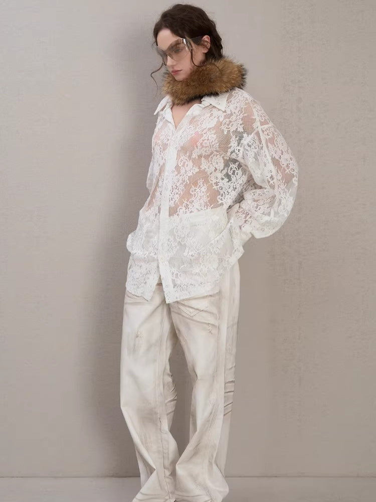 Lace-Detail Oversized Silhouette Shirt