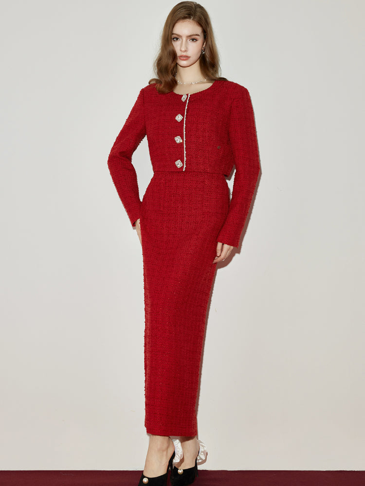 Bowknot Off-Shoulder Maxi Dress & Jacket Set - CHINASQUAD