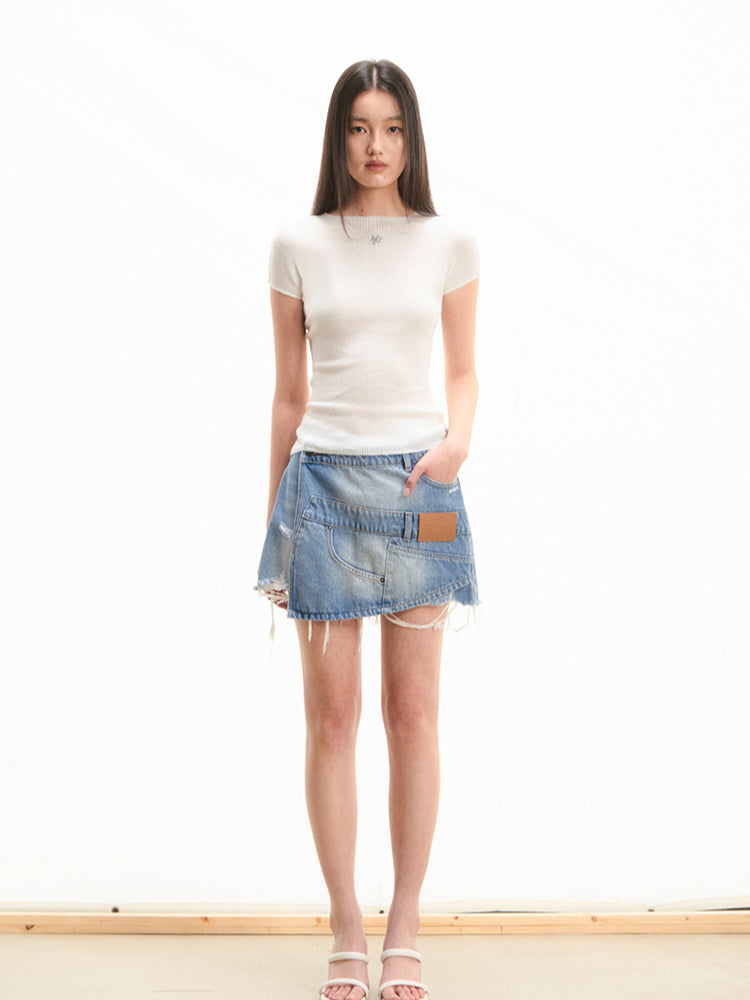 Washed Twill Misaligned Lazy Shorts - CHINASQUAD