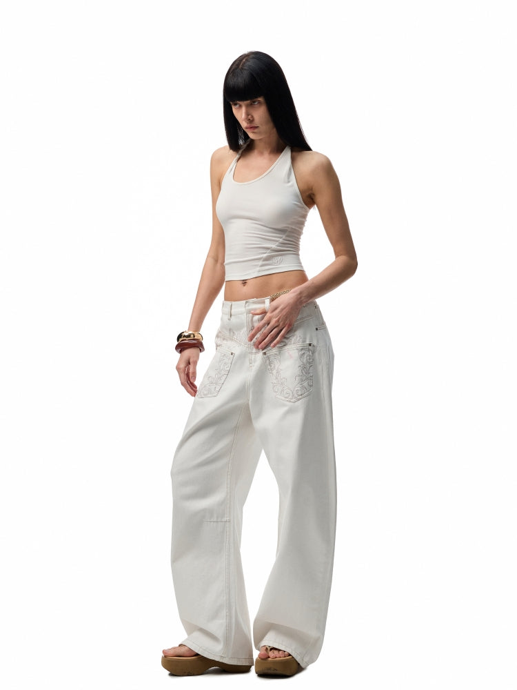 Slanted U-Neck Knot Embroidery Vest - CHINASQUAD