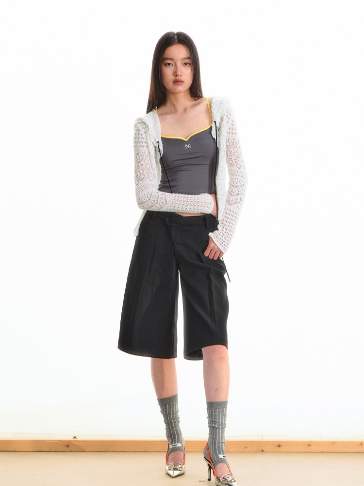 Black Low-Waist Bermuda Shorts - CHINASQUAD