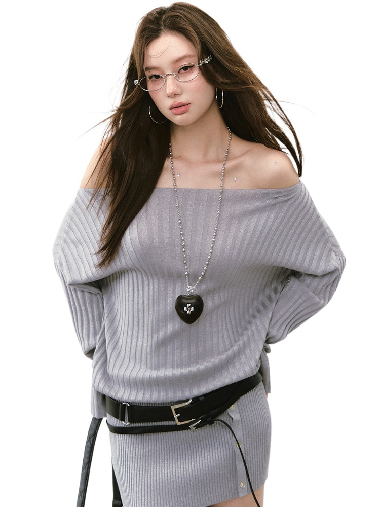 Off-Shoulder Slant Shoulder Button Dress - CHINASQUAD