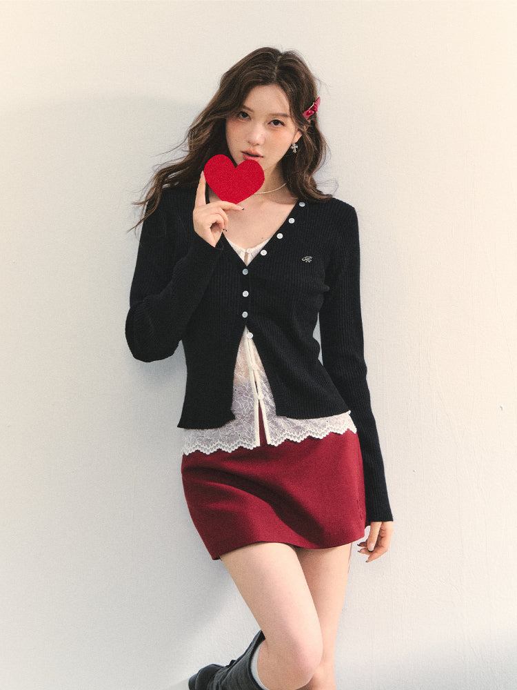 Lace Tie Fake Two-Piece Knitted Cardigan - CHINASQUAD