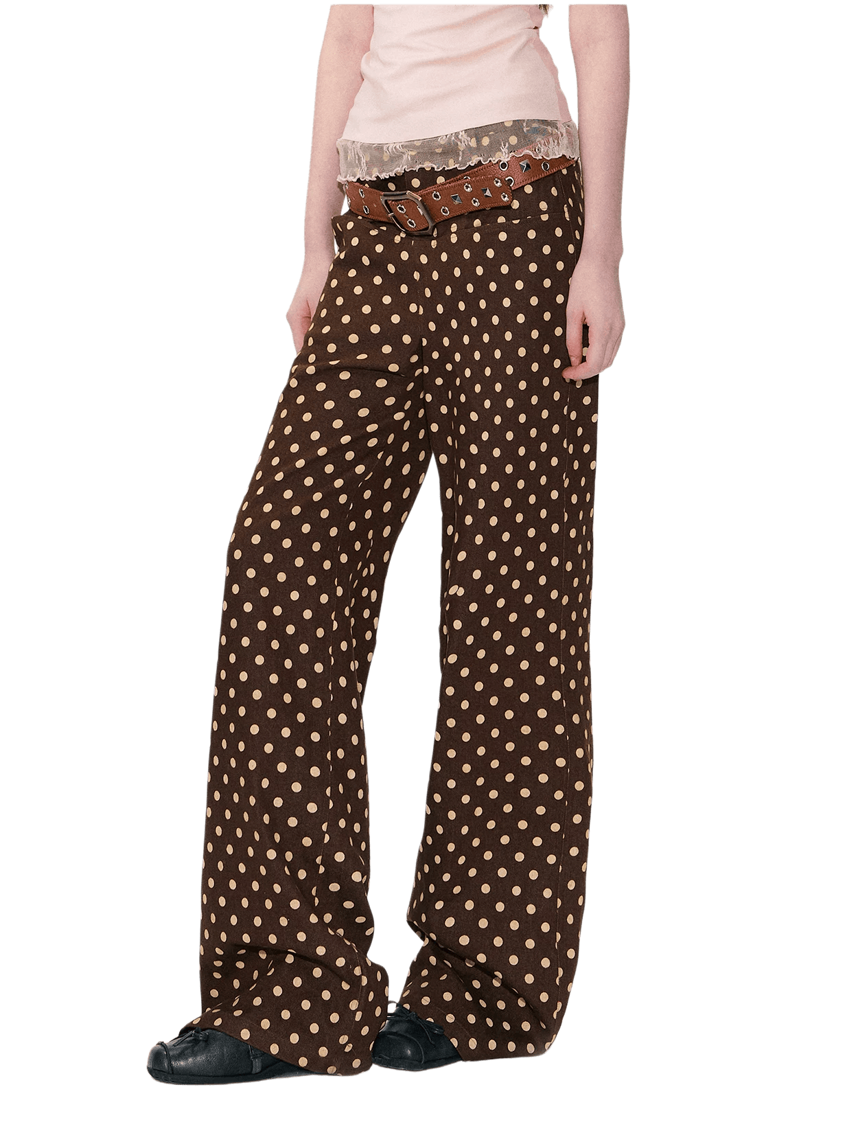 Vintage Polka Dot Straight-Leg Denim Trousers