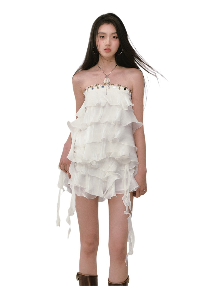 Ribbon-Strap Cake Top & Skirt Set - CHINASQUAD