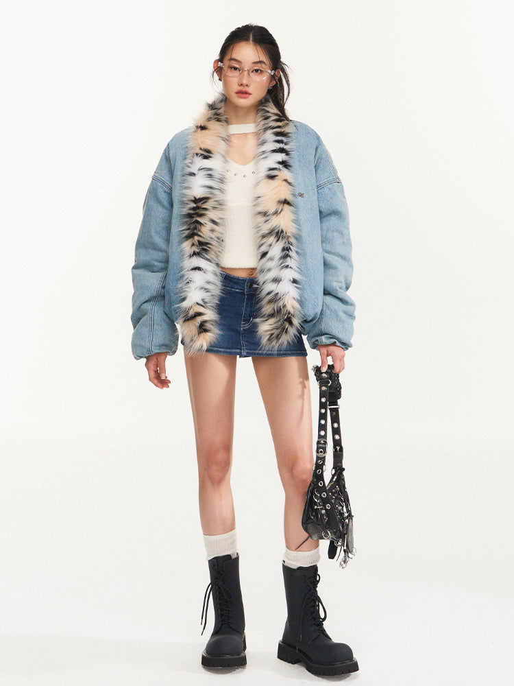 Leopard Collar Denim Jacket - CHINASQUAD