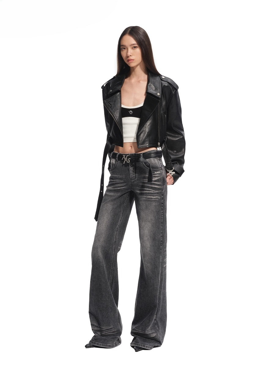 "Djembe Series" 100% Water-stained Lambskin Cropped Jacket - CHINASQUAD