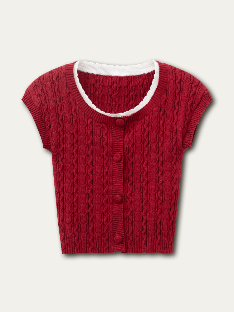 Fake Two-piece Short Sleeve Knitted Top - CHINASQUAD