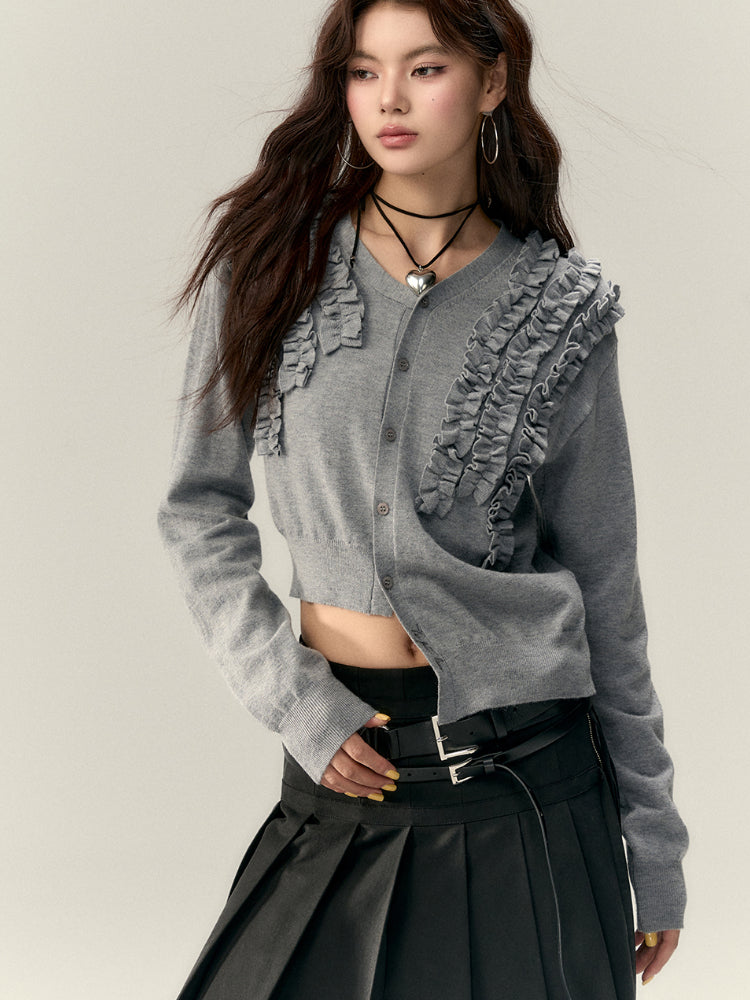 Irregular Ruffle Design Knit Top - CHINASQUAD