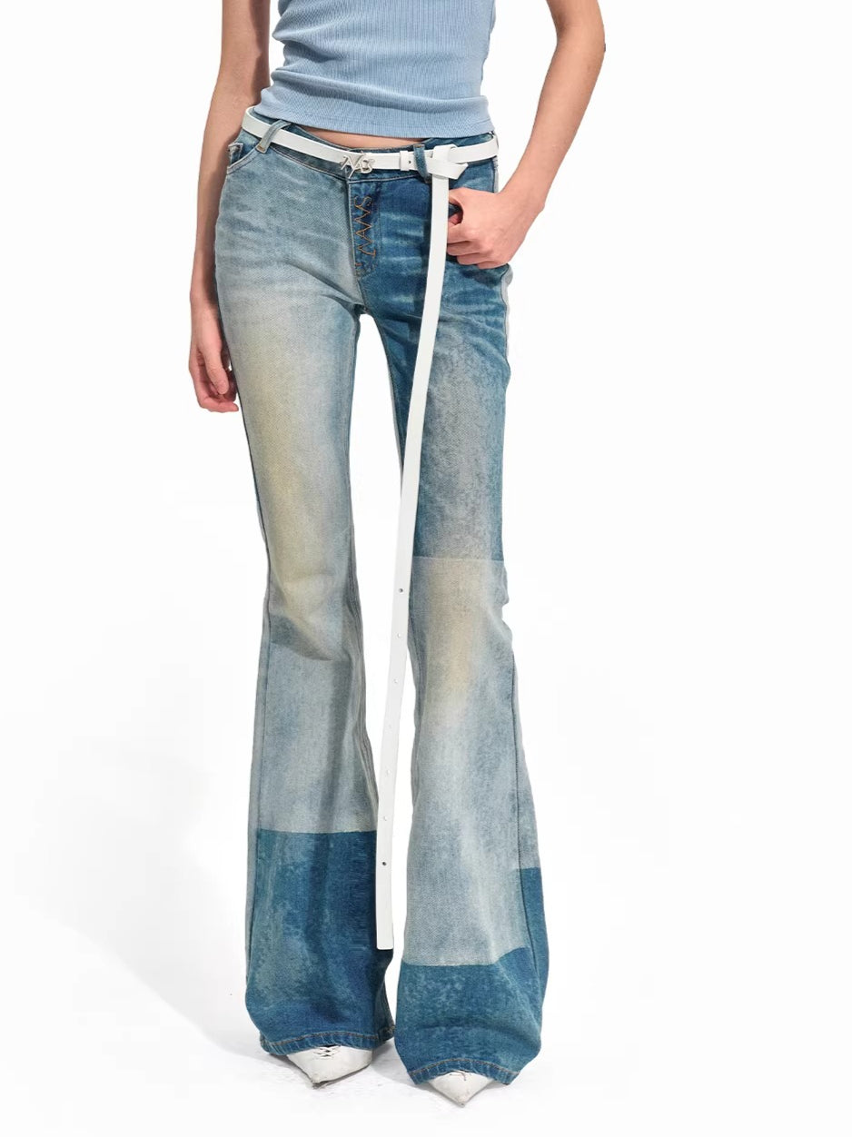 Equestrian Contrast Panel Micro-Flare Denim Jeans