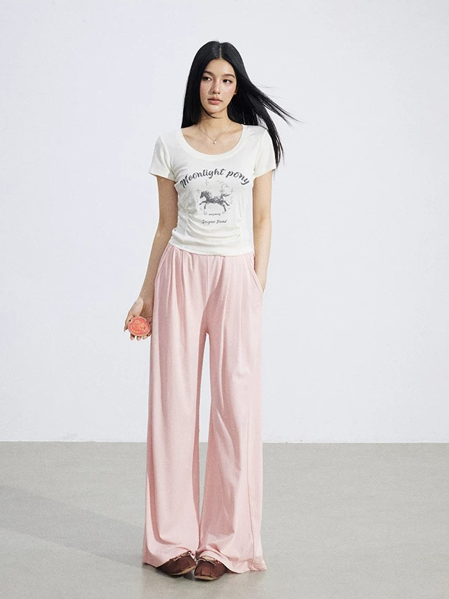 Lace-Trim Flowing Wide-Leg Pants