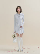 White & Blue Collared Knit Top & Skirt Set - CHINASQUAD