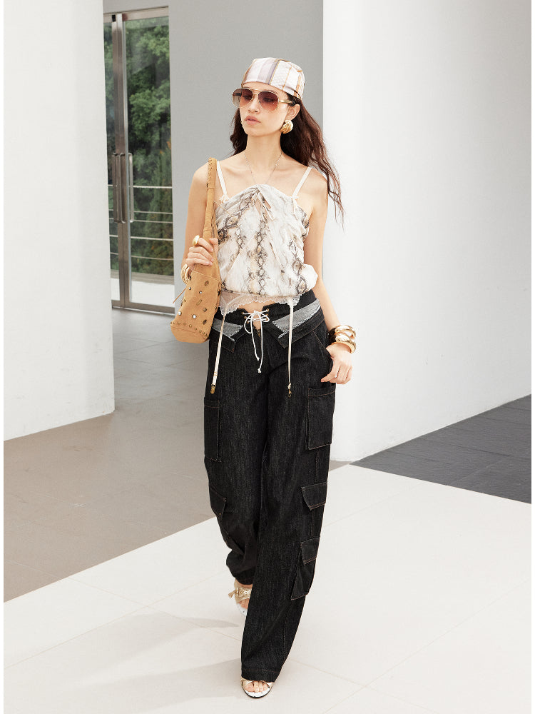 Pleated Strappy Halter Neck Camisole