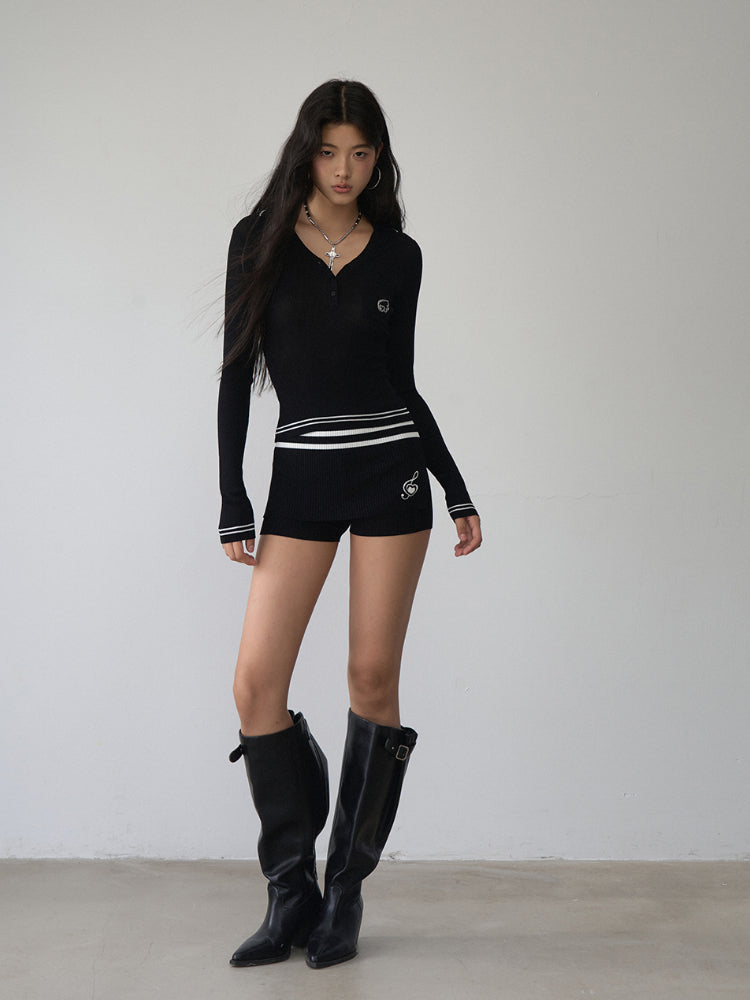 Contrast-colored Stripe Heart-wing T-shirt & Shorts Set - CHINASQUAD