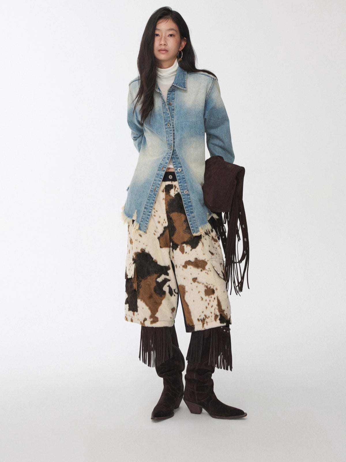 Vintage Washed Frayed Denim Fitted Shirt - CHINASQUAD