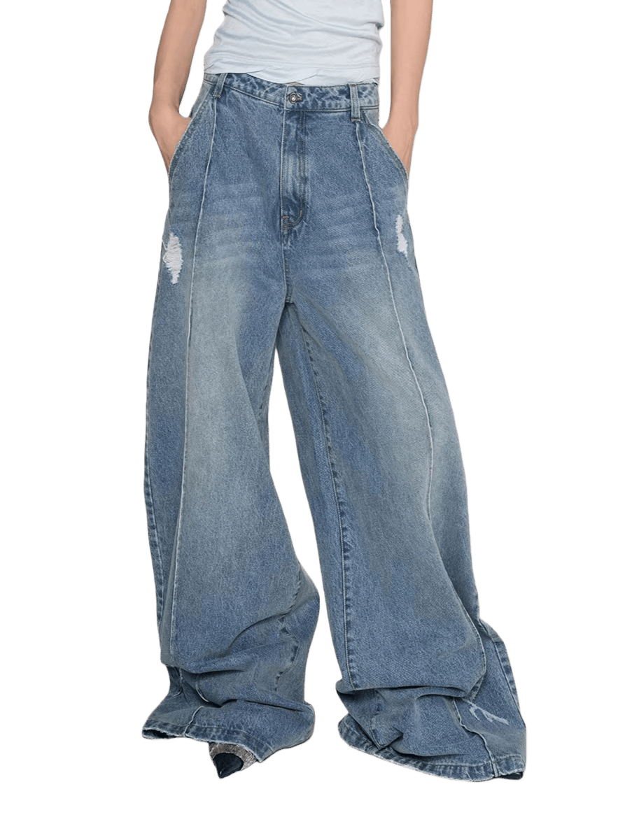 Laser Logo Seam Wide-Leg Denim Pants