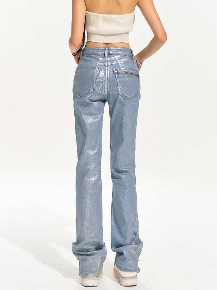 Denim Zipper-Slit Straight-Leg Jeans - CHINASQUAD