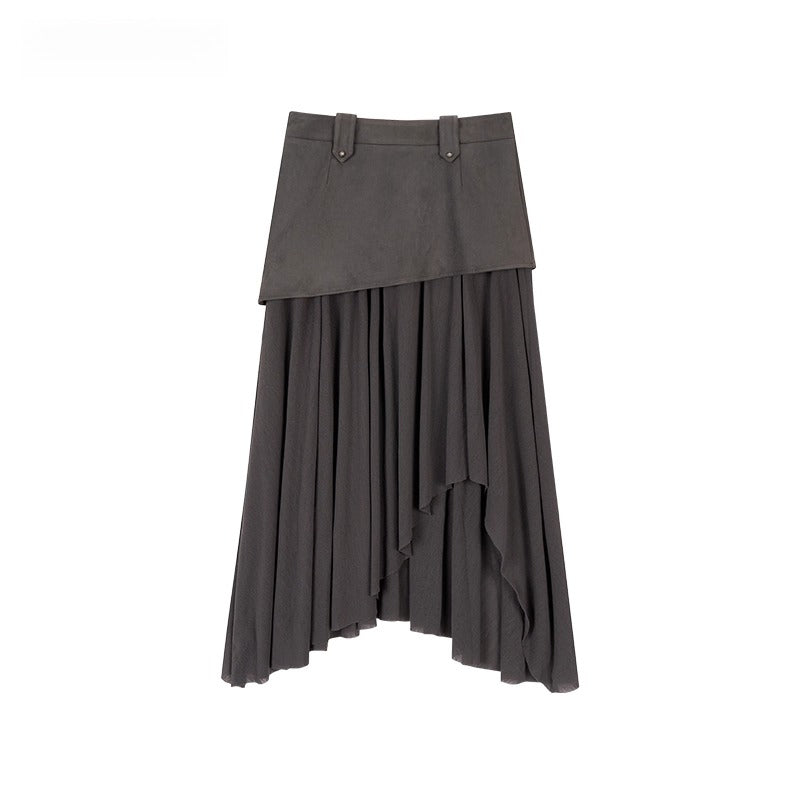 Irregular Spliced Vintage Pleated Skirt - CHINASQUAD