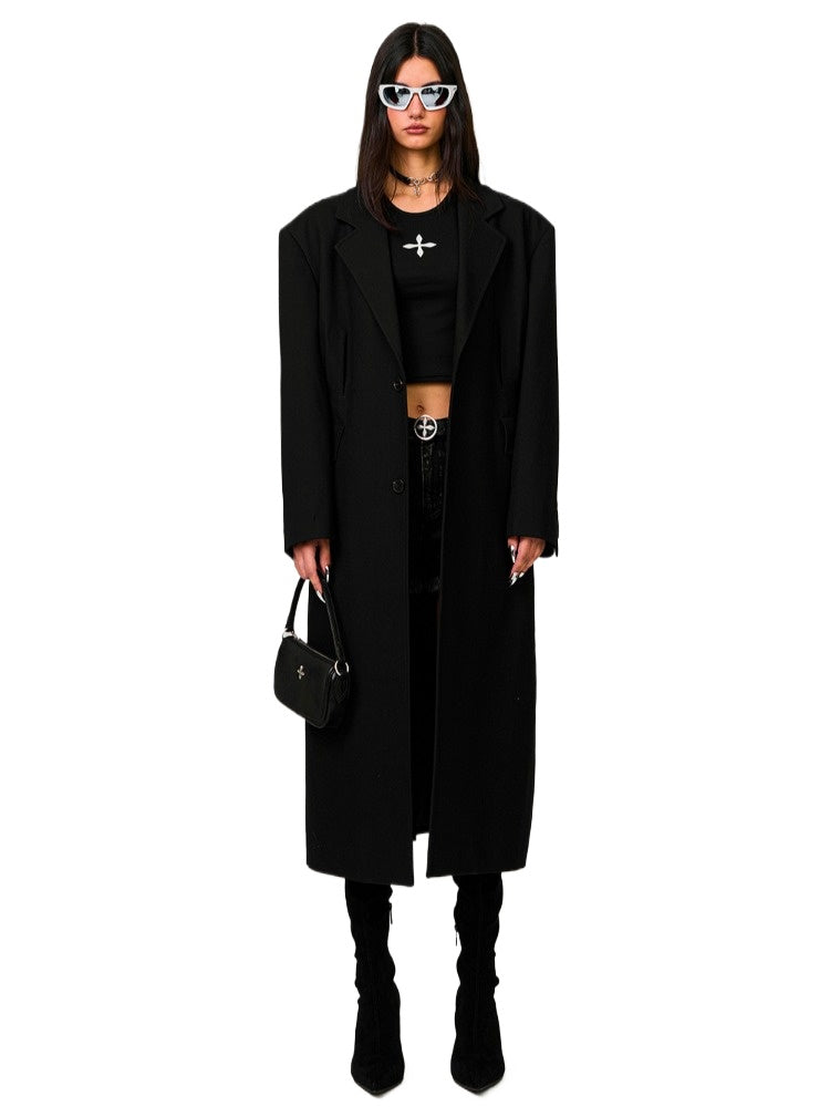 Black Oversized Vintage Coat - CHINASQUAD