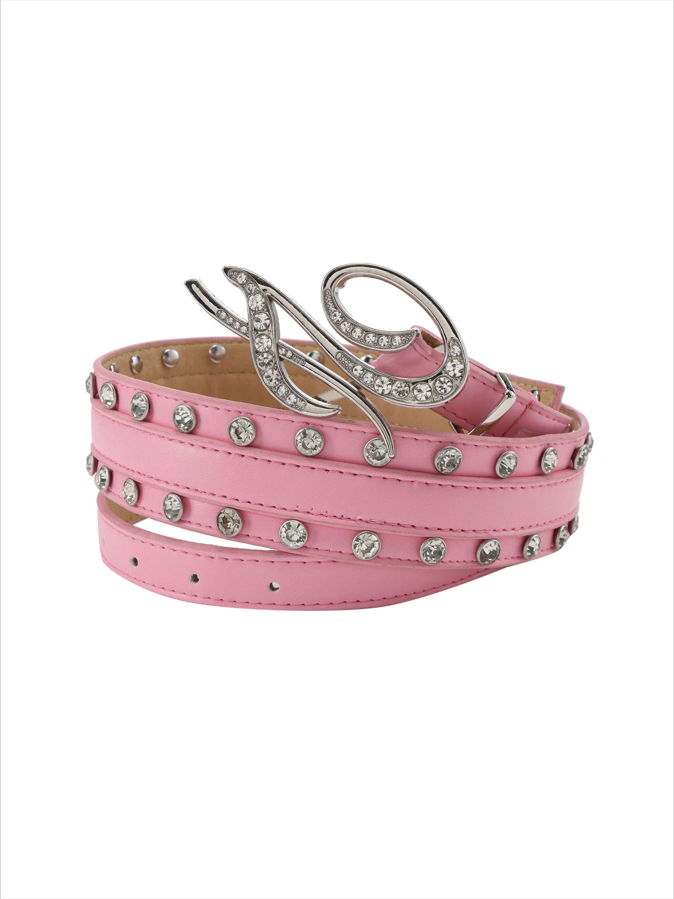 Punk Crystal-Embellished Logo Buckle Belt