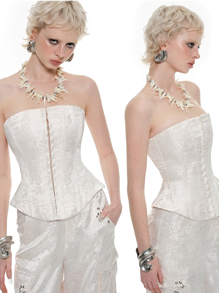 White & Black Jacquard Corset - CHINASQUAD