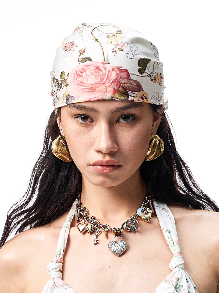 Retro Floral Print Satin Square Scarf - CHINASQUAD