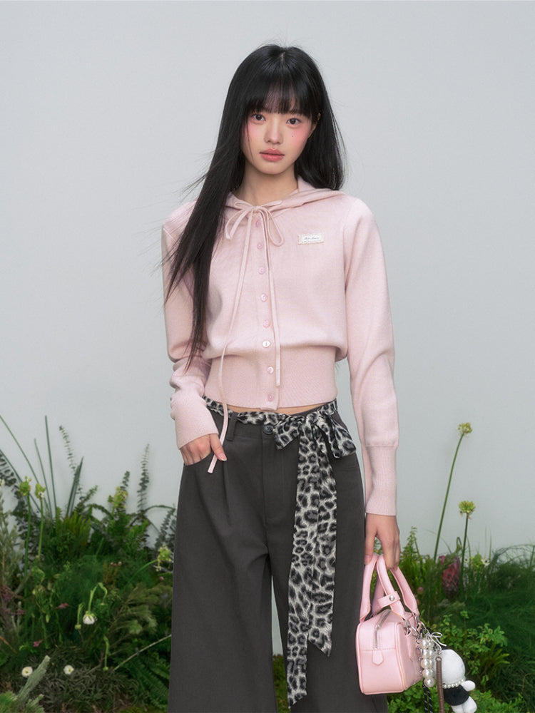 Bow Tie Waist Hoodie Knitted Long Coat - CHINASQUAD