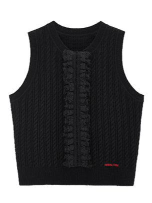 Floral Trim Sleeveless Knit Tank Top - CHINASQUAD