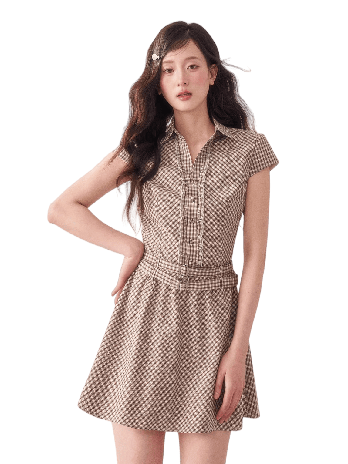 ruffle collar shirt dress Belted Ruffle-Detail Shirt Dress in Black Watch Supima Cotton