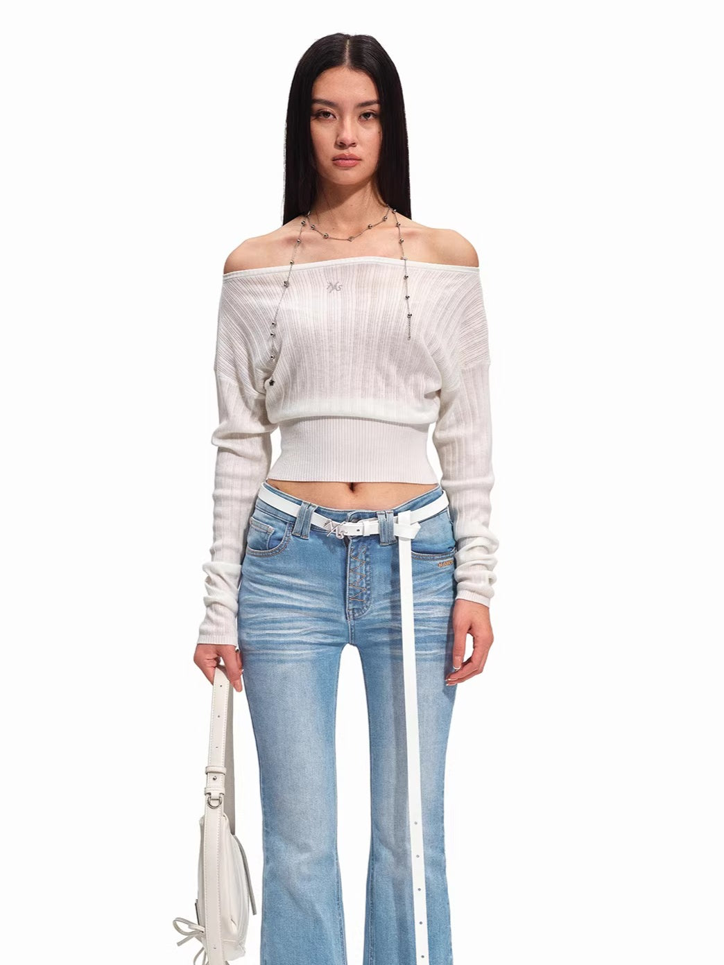 Asymmetric Off-Shoulder Merino Wool Sweater