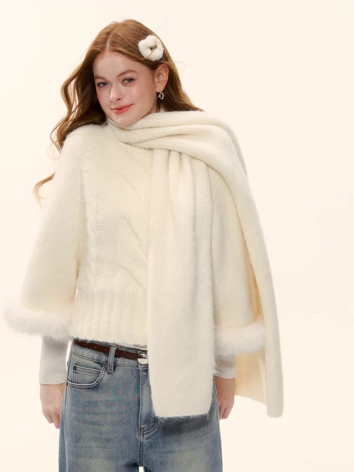 Wool-Blend Cable-Knit Batwing Scarf Sweater