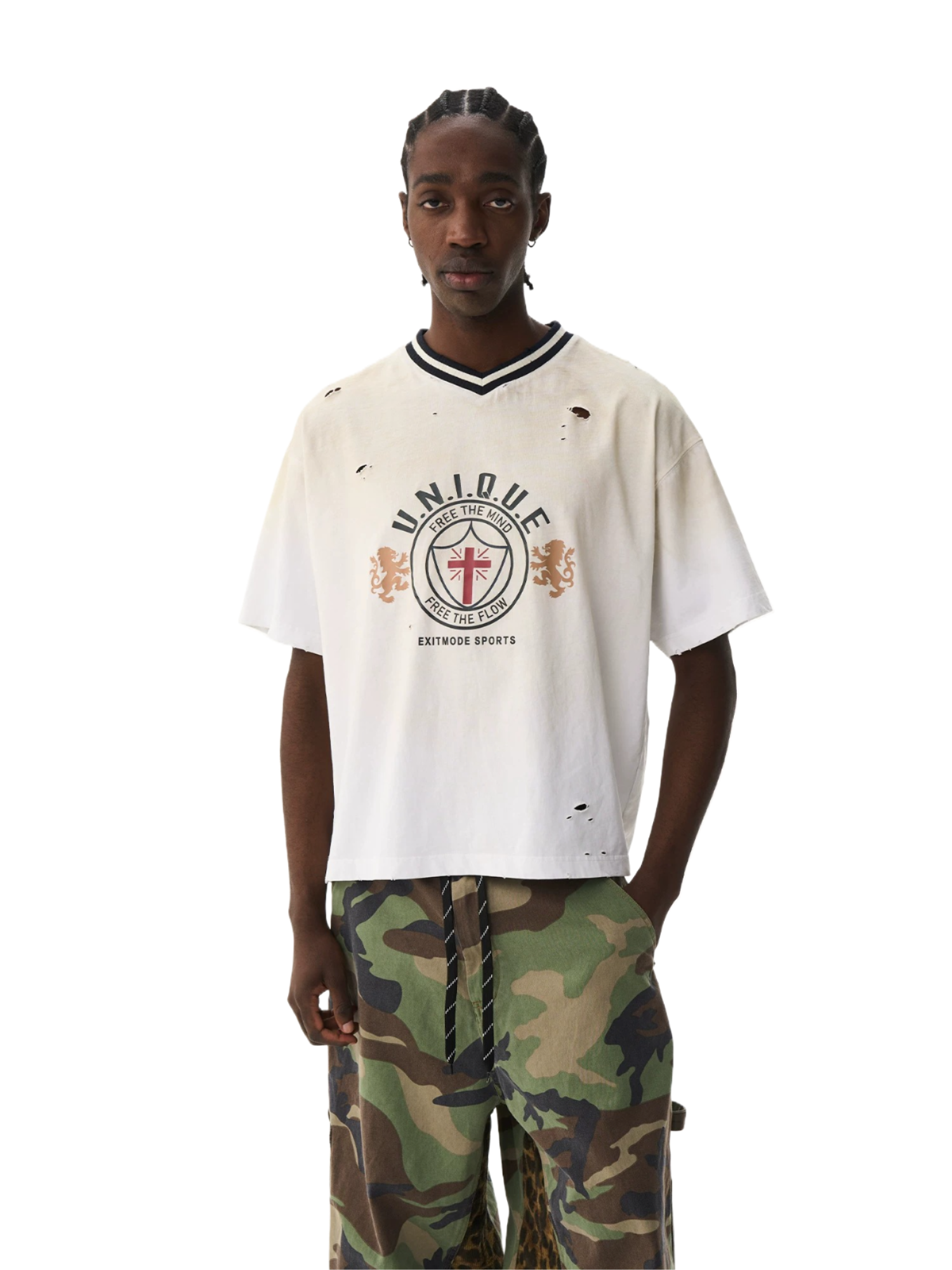 Washed Two-Tone Sport V-Neck Tee