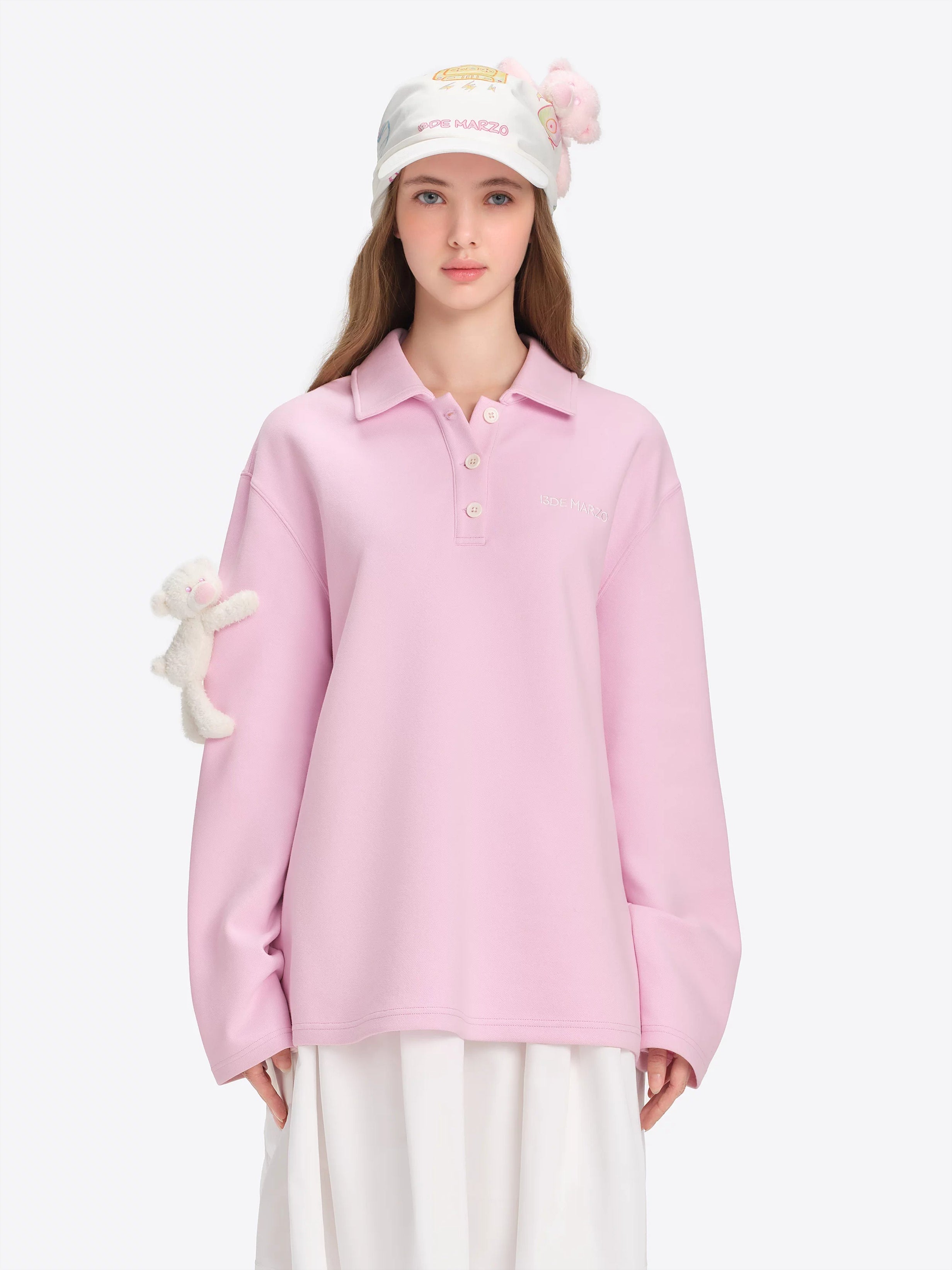 Polo-Collar Long-Sleeve T-Shirt