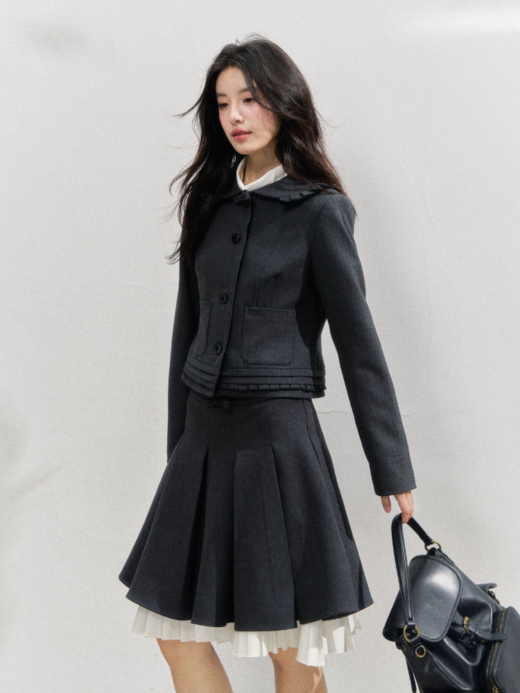 Preppy Style Lapel Suit Jacket & Skirt Set