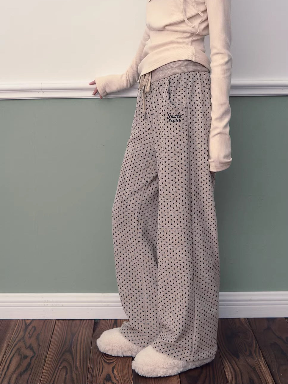 Polka Dot High-Waist Wide-Leg Pants