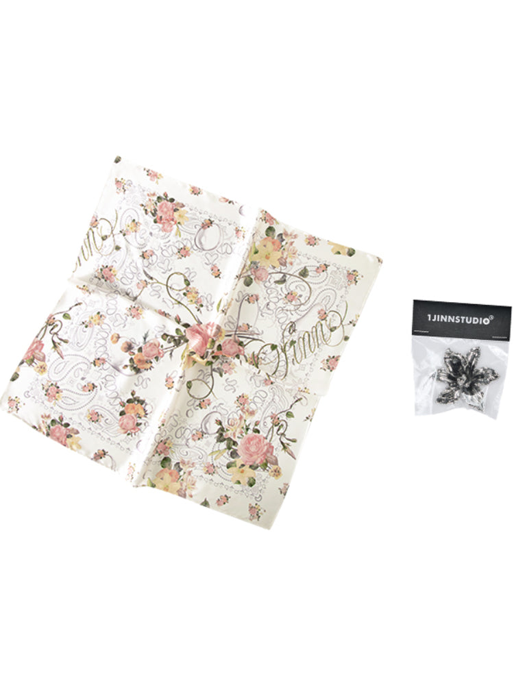 Retro Floral Print Satin Square Scarf - CHINASQUAD
