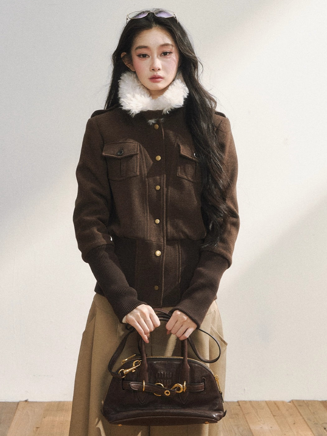 Vintage-Inspired Brown Fleece Lining Wool-Blend Jacket